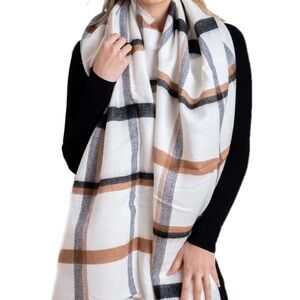 LELE Fashion Beige Checker Plaid Printed Scarf
